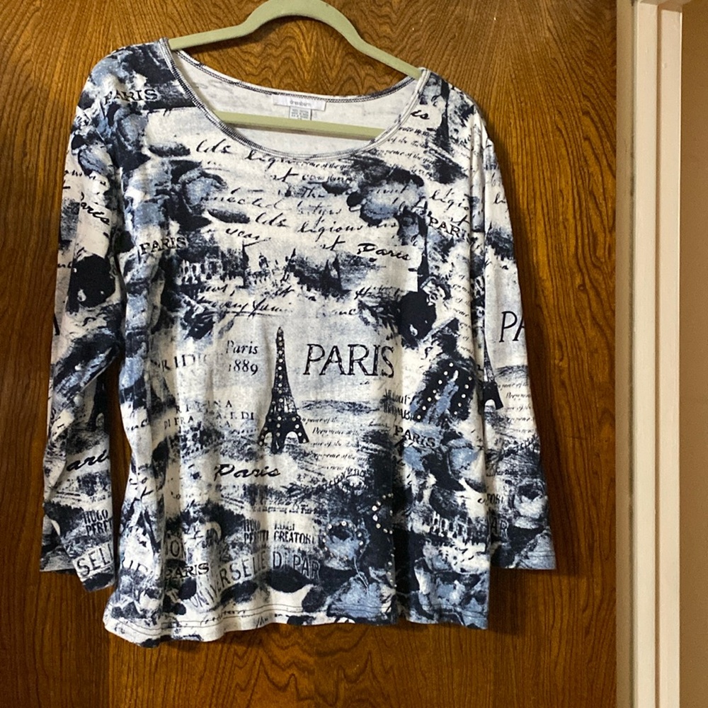 COPY - Dress Barn / long sleeve top / size 1X / Blue & cream